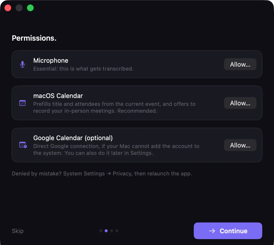 Permissions step