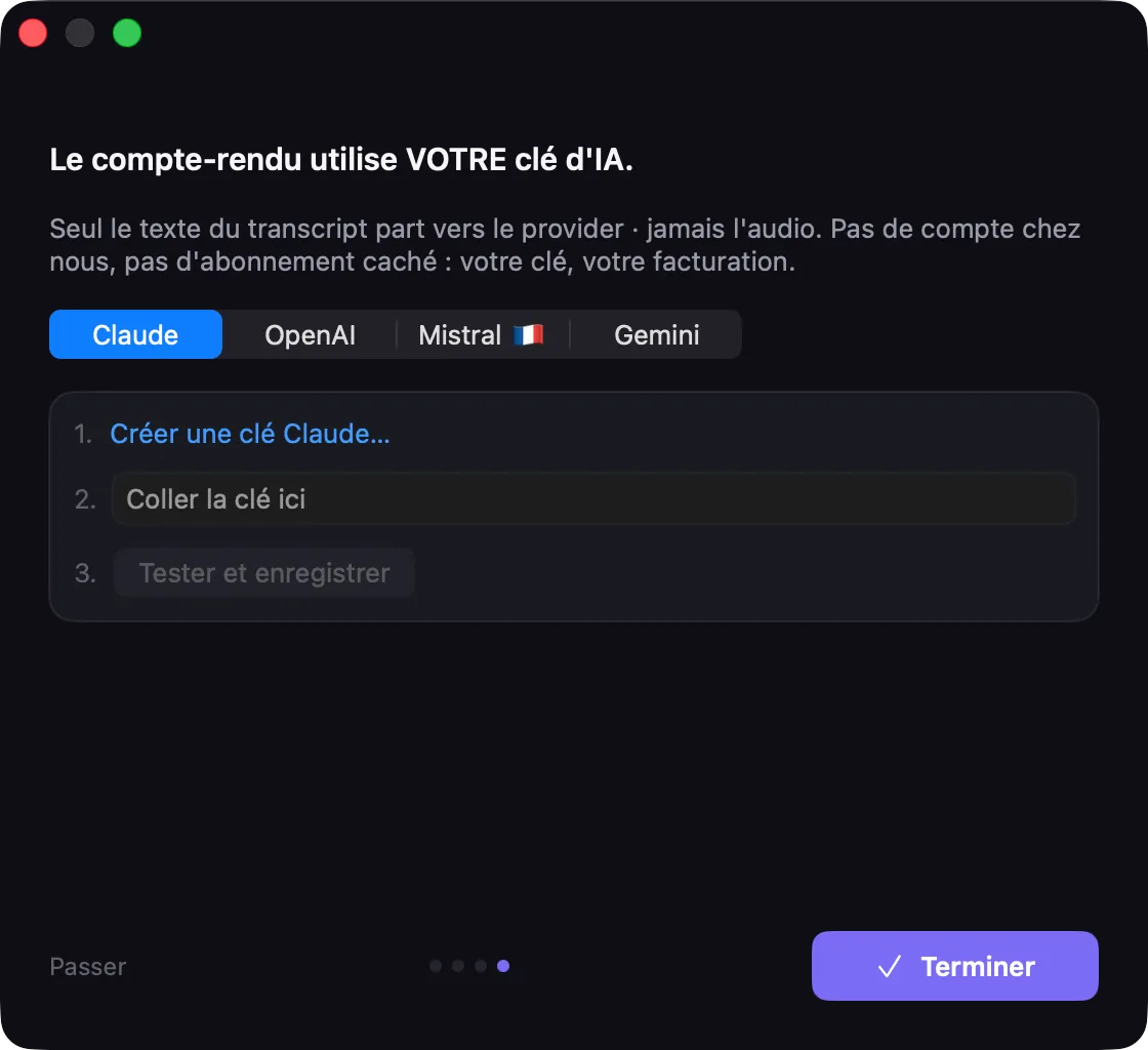 Étape de la clé d'accès à l'IA
