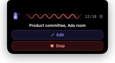 The island while recording: timer, sound wave, Edit and Stop buttons.